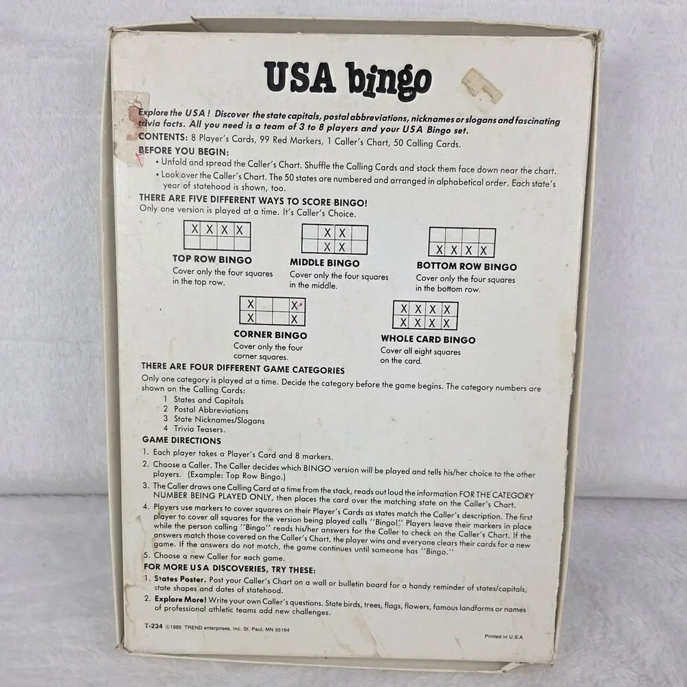 1985‎ USA Bingo Educational Board Game Trend Enterprises Vintage Complete